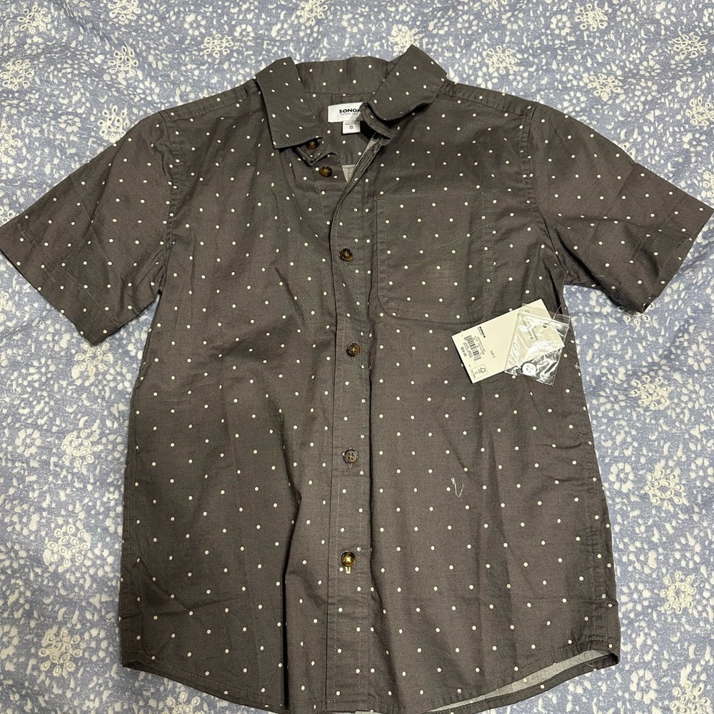 Kohl's Boy Charcoal Polka Dot Blouse